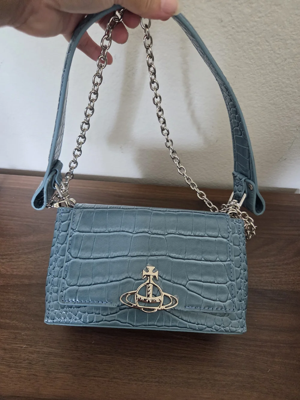 Vivienne Westwood Blue Croc-Embossed Chain Crossbody Bag